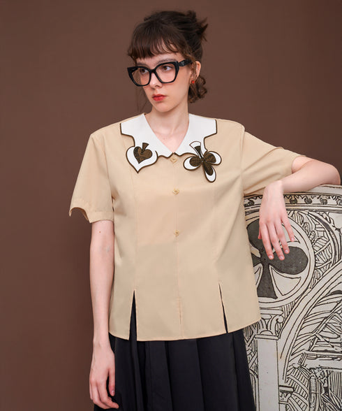 Card Motif Collar Blouse