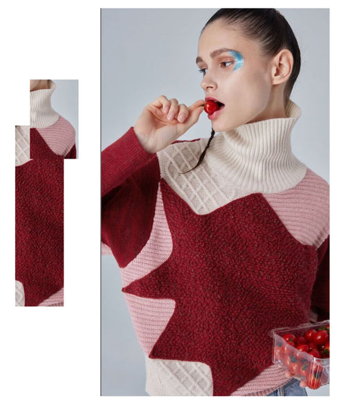 Patch Texture Mix Knit Sweater