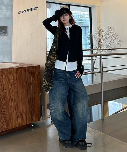 Layered Contrast Button Cardigan