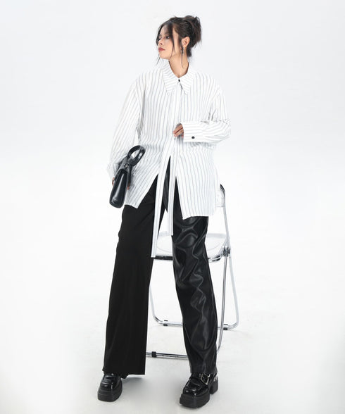 Pinstripe Belted Long Shirt