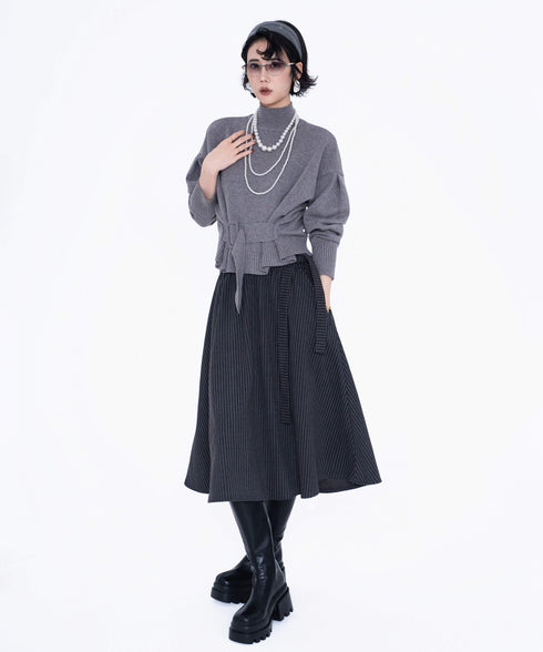 Pinstripe Flared Midi Skirt