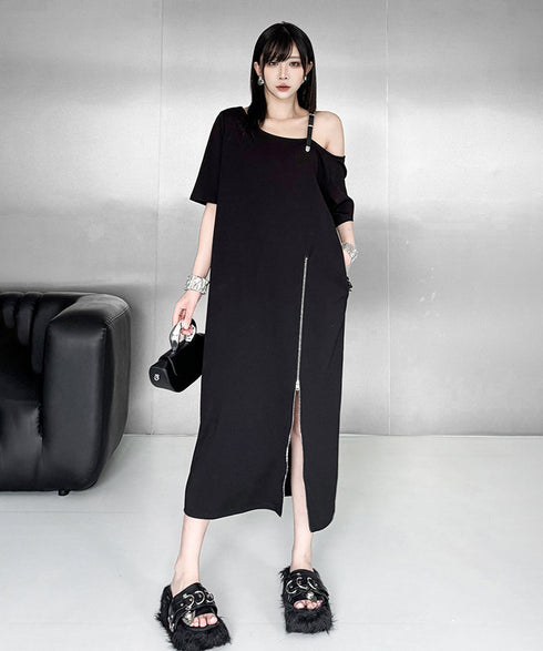 Zip Strap Drape Dress