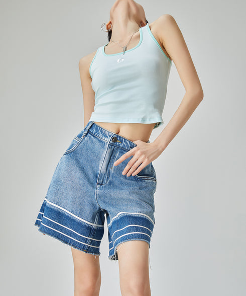Line Hem Denim Shorts