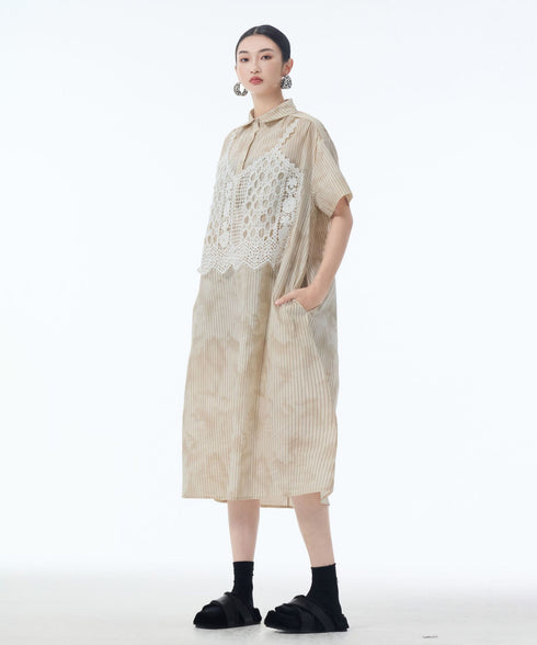 Layered Crochet Shirt Dress