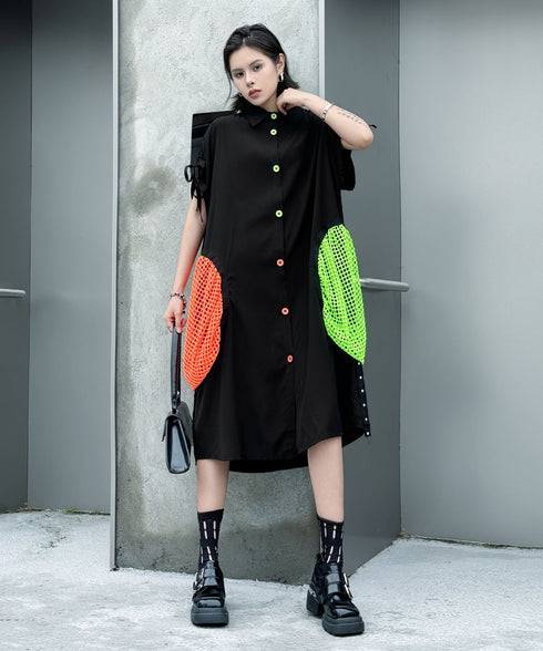 Neon Pocket Shirt Dress