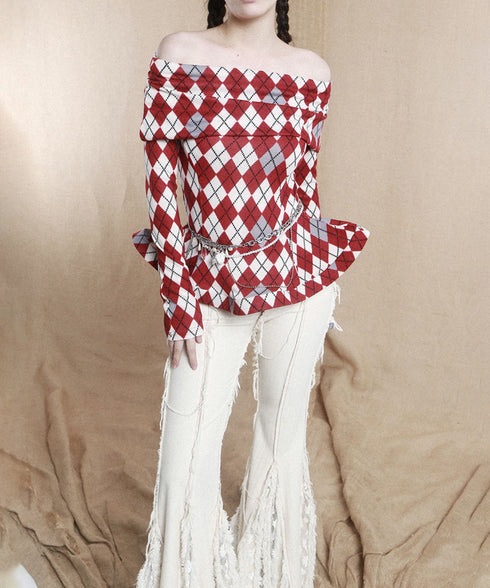 Argyle Off-Shoulder Fit Top