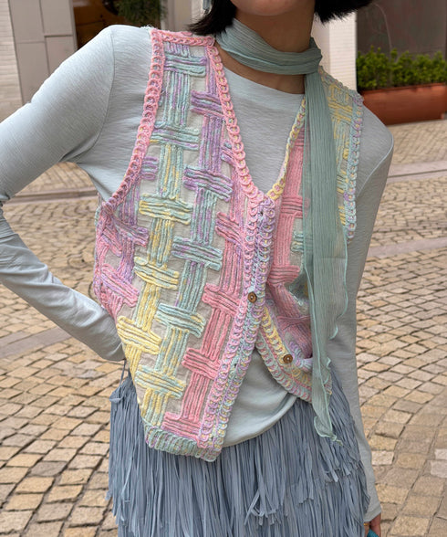Pastel Grid Knit Vest