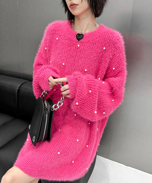 Pearl Accent Fuzzy Sweater