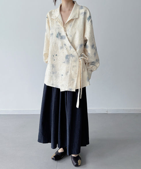 Tie Dye Wrap Jacquard Blouse