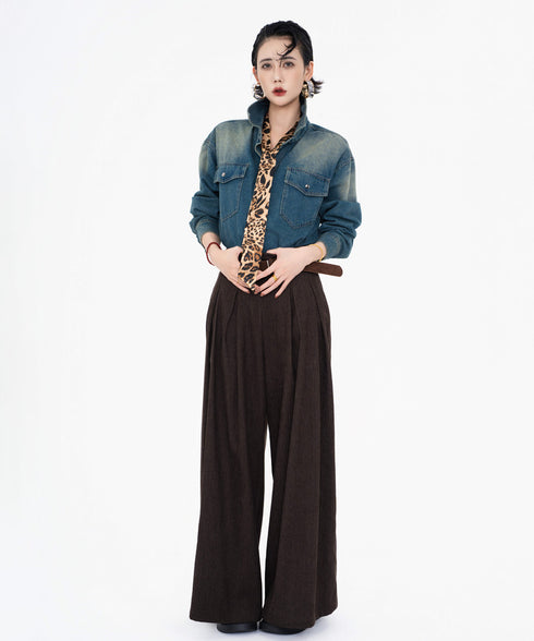 Wool Blend Wide Pleated Pants