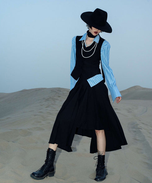 Pleated Draped Midi Skirt