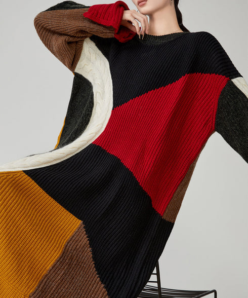 Patchwork Cable Knit Dress