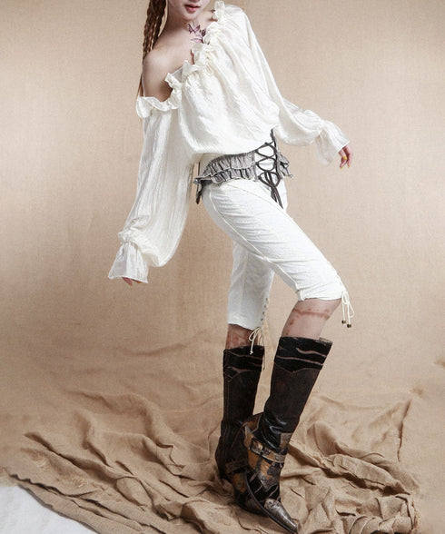 Ornate Lace-Up Cropped Pants