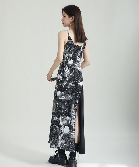 Graphic Slit Camisole Dress
