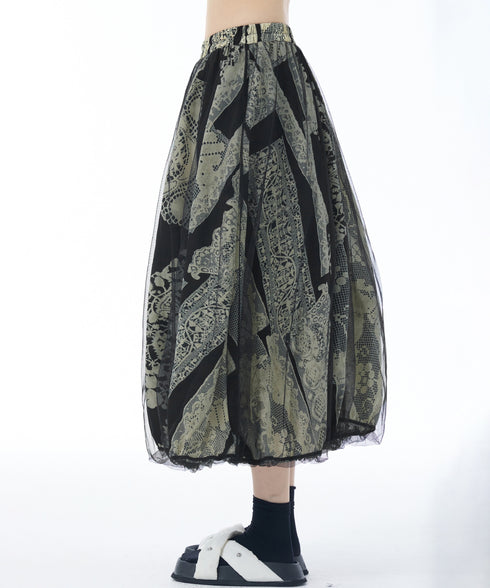 Lace Pattern Mesh Layered Skirt