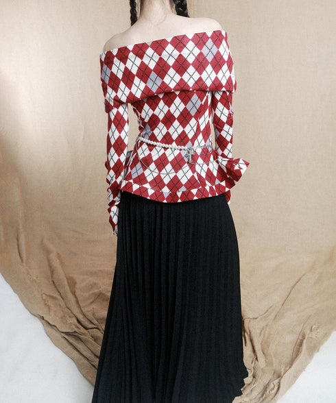 Argyle Off-Shoulder Fit Top