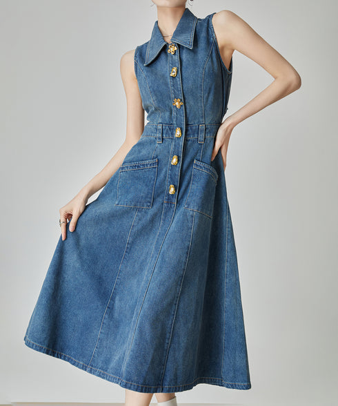 Back Cut Denim Dress