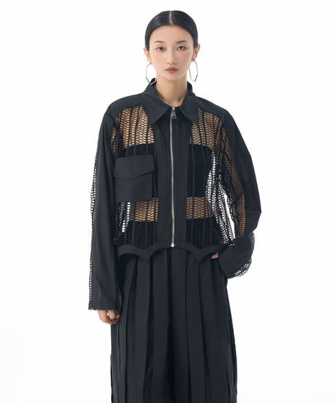 Mesh Zip Utility Blouse
