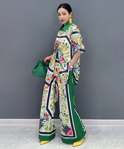 Floral Frame Blouse&Pants Co-ord