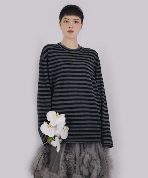Ribbon Cuff Stripe Top