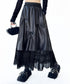Glossy Gather Lace Hem Maxi Skirt