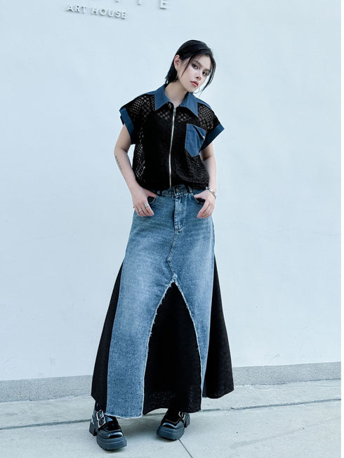 Mesh Contrast Zip Top