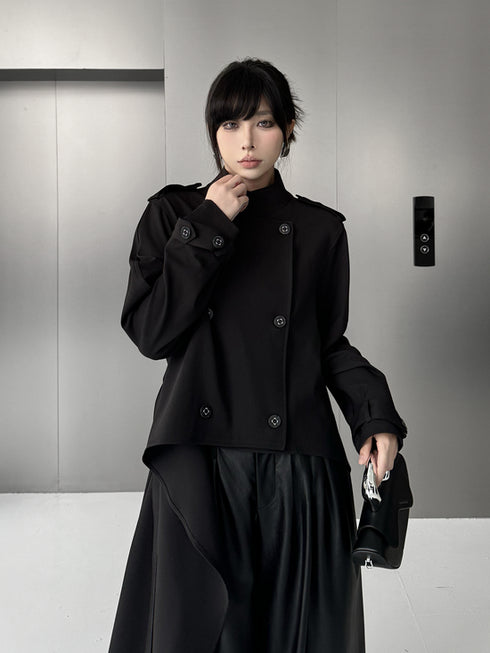 High Neck Draped Trench Coat