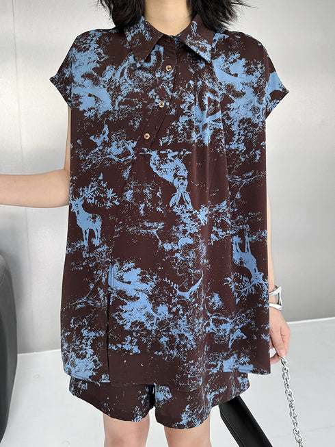 Forest Blur Blouse & Shorts Co-ord