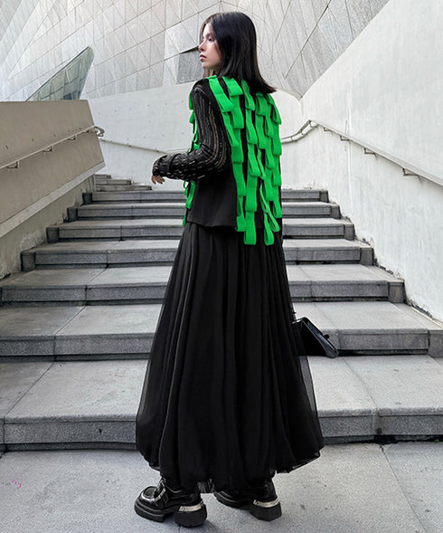 Sheer Pleated Balloon Skirt