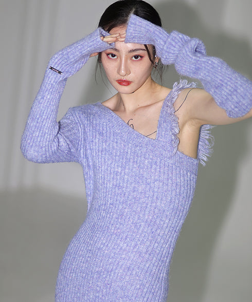 Fringe One-Sleeve Knit Dress