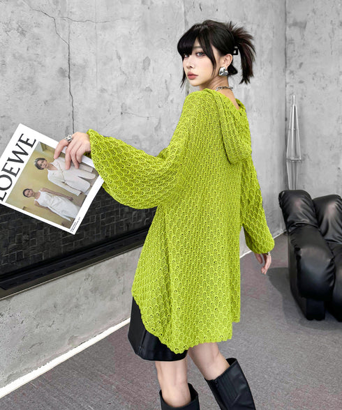 Textured Knit Hoodie Top