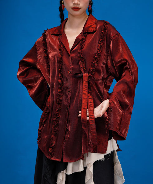 Metallic Ruffle Tie Blouse