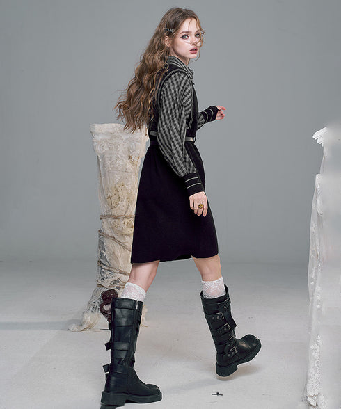 Check Layer Knit Dress
