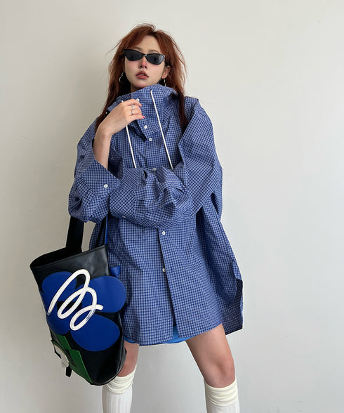 Oversize Hoodie Check Jacket