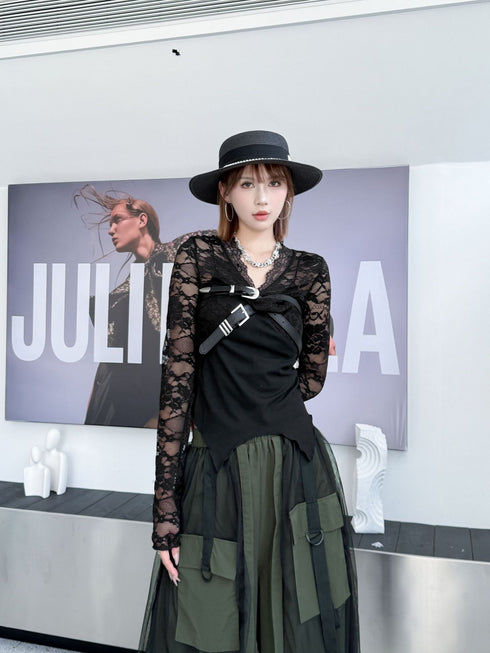 Lace Buckle Long Sleeve Top