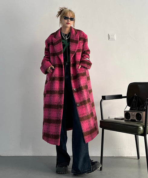 Brushed Check Long Coat