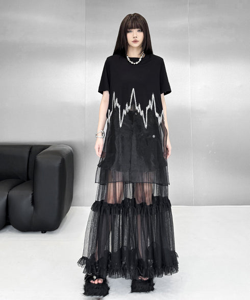 Sheer Layered Embroidery T-shirt