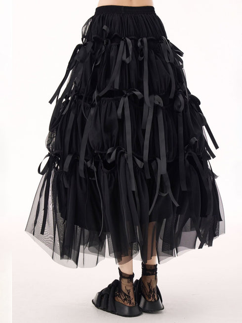Ribbon Layered Mesh Skirt