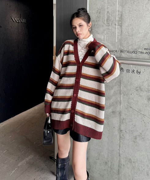 Multi Stripe Loose Knit Cardigan