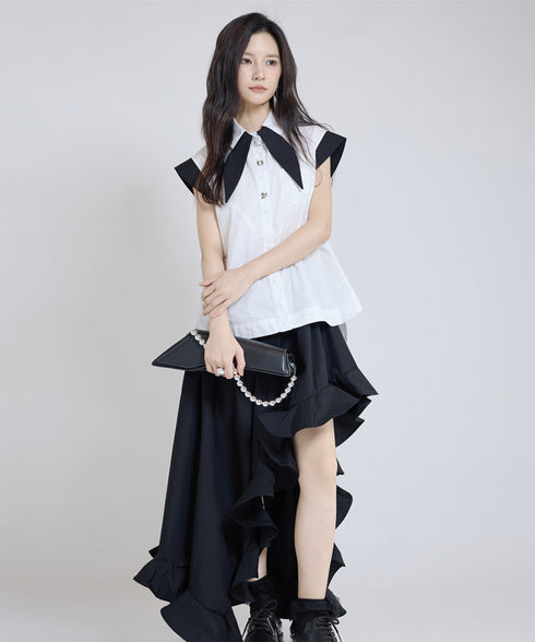 Contrast Collar Blouse