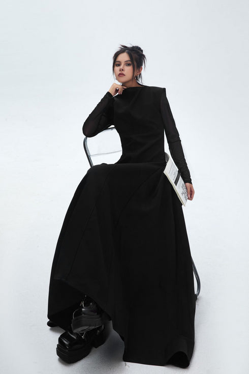 Sheer Sleeve Long Dress