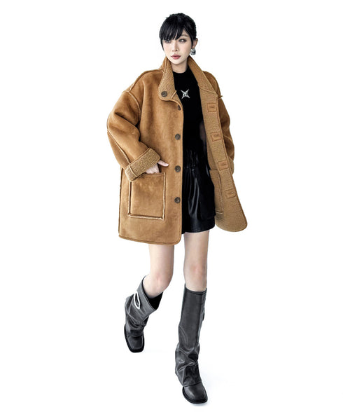 Shearling Texture Oversized Coat