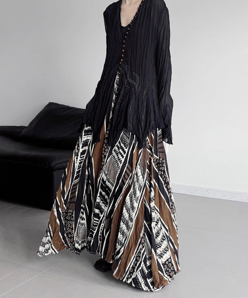 Ethnic Stripe Flow Maxi Skirt