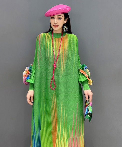 Gradient Pleats Long Dress