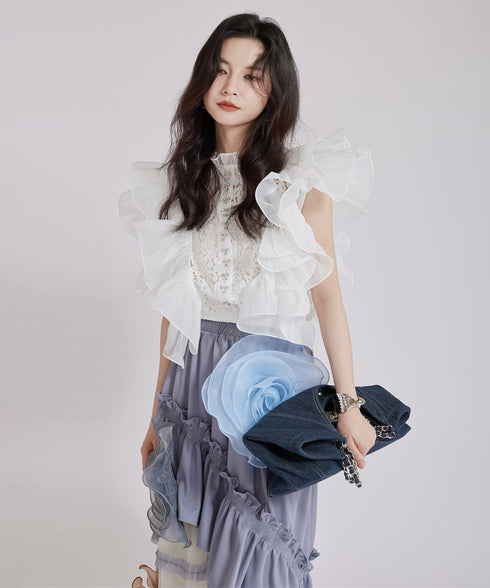 Floral Ruffle Lace Blouse