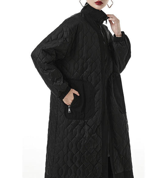 Quilted High Neck Long Coat