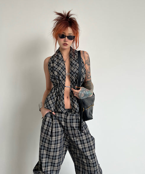 Plaid Vest Top & Cargo Wide Pants Series