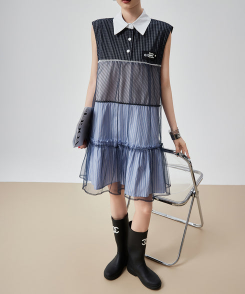 Layered Stripe Mesh Dress