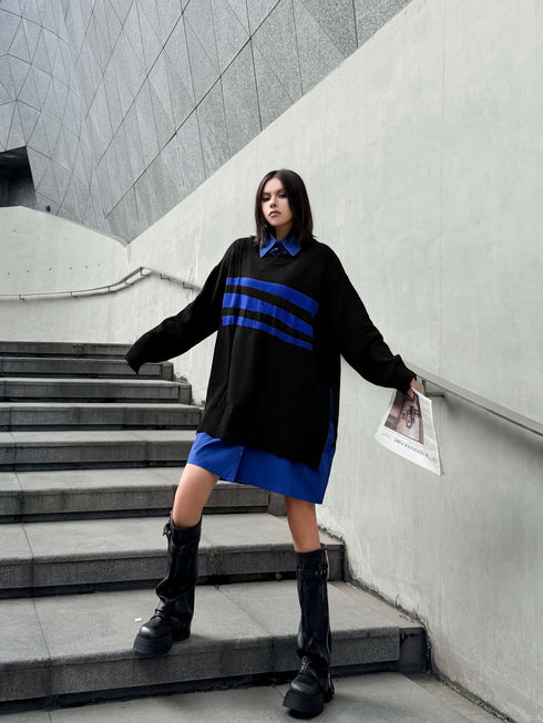 Layered Striped Knit Dress