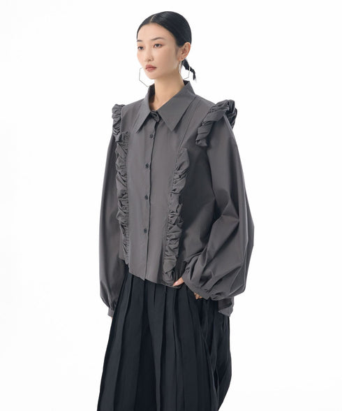 Front Ruffle Volume Blouse